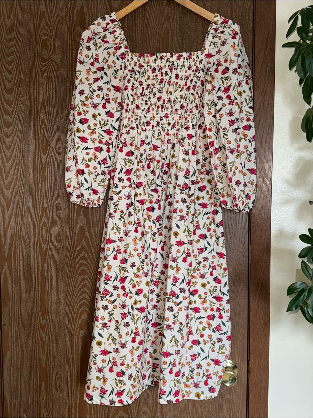 J. Crew Floral Smocked Midi Dress with Puff Sleeves